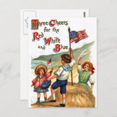 Beach Kids 4. Juli Flaggen Vintage Postkarte (Vorne/Hinten)