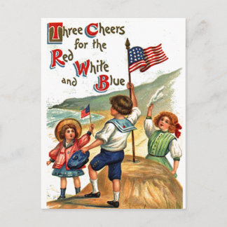 Beach Kids 4. Juli Flaggen Vintage Postkarte