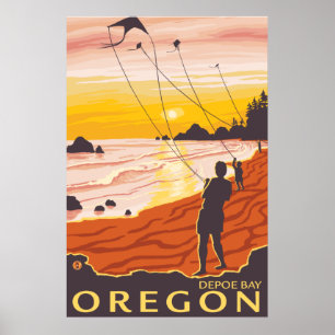 Beach & Kites - Depoe Bay, Oregon Poster
