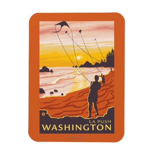 Beach & Kites - La Push, Washington Magnet (Vertikal)