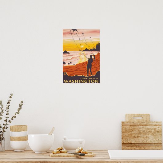 Beach & Kites - Long Beach, Washington Poster (Küche)