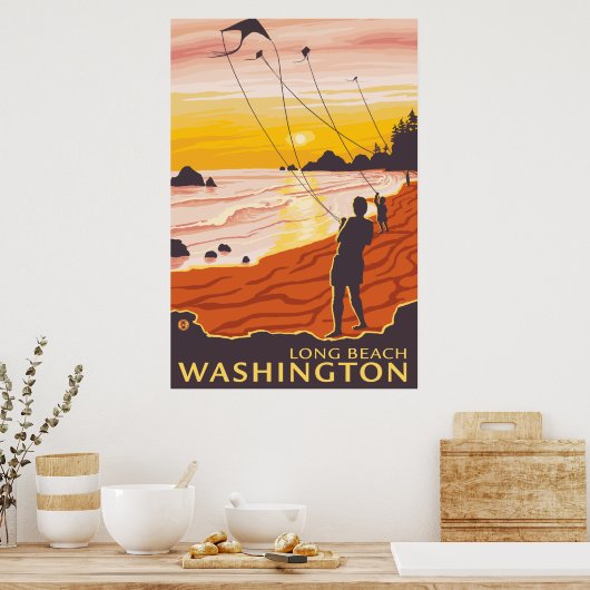 Beach & Kites - Long Beach, Washington Poster (Küche)
