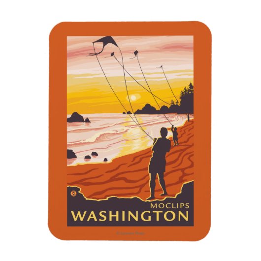 Beach & Kites - Moclips, Washington Magnet (Vertikal)