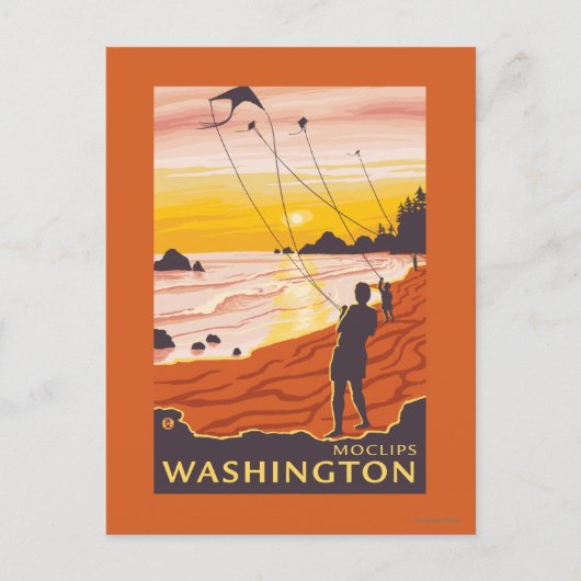 Beach & Kites - Moclips, Washington Postkarte (Vorderseite)