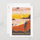 Beach & Kites - Moclips, Washington Postkarte (Vorne/Hinten)