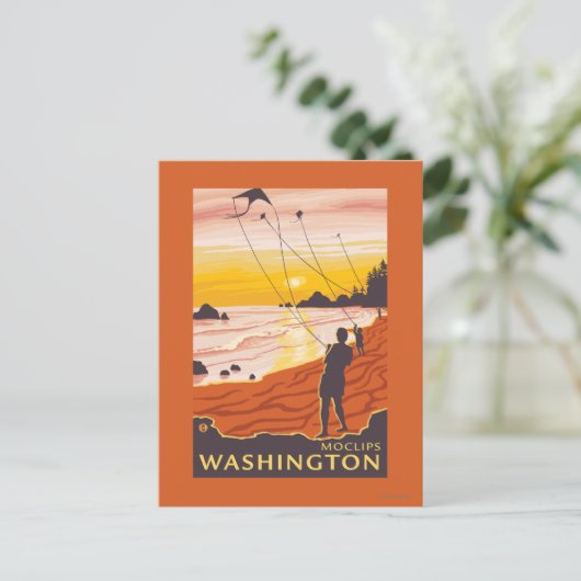 Beach & Kites - Moclips, Washington Postkarte (Stehend Vorderseite)