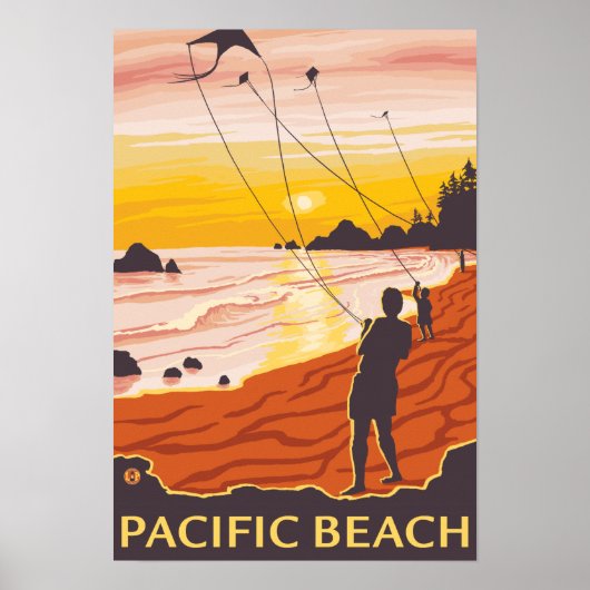 Beach & Kites - Pacific Beach, Washington Poster (Vorne)