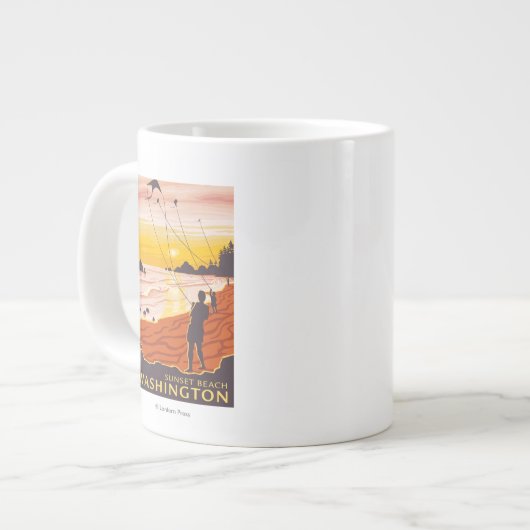 Beach & Kites - Sunset Beach, Washington Jumbo-Tasse (Vorderseite Links)