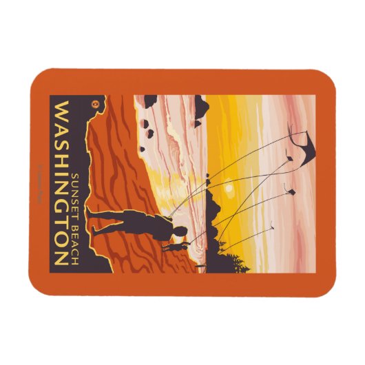 Beach & Kites - Sunset Beach, Washington Magnet (Horizontal)