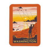 Beach & Kites - Sunset Beach, Washington Magnet (Vertikal)