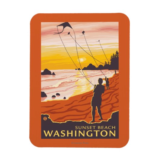Beach & Kites - Sunset Beach, Washington Magnet (Vertikal)