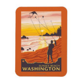 Beach & Kites - Sunset Beach, Washington Magnet (Vertikal)