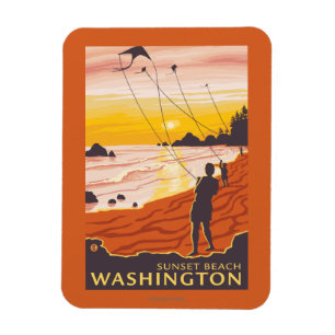 Beach & Kites - Sunset Beach, Washington Magnet