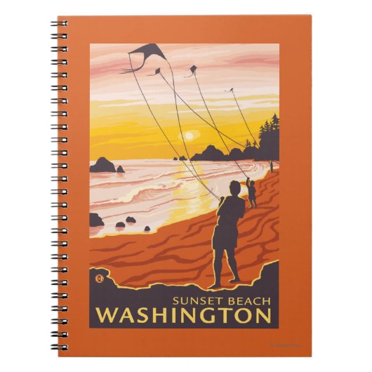 Beach & Kites - Sunset Beach, Washington Notizblock (Vorderseite)