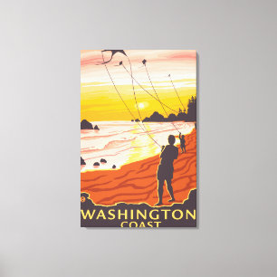 Beach & Kites - Washington Coast Leinwanddruck