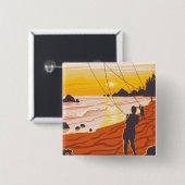 Beach & KitesCoastVintage Reiseplakat Button (Vorne & Hinten)