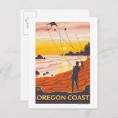 Beach & KitesCoastVintage Reiseplakat Postkarte (Vorne/Hinten)