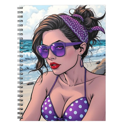 Beach Lady in Shades, Bikini und Bandana Notizblock (Vorderseite)