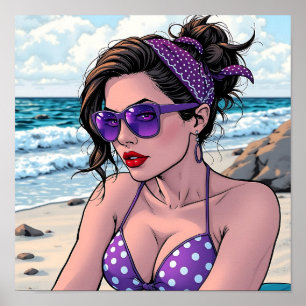 Beach Lady in Shades, Bikini und Bandana Poster