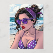 Beach Lady in Shades, Bikini und Bandana Postkarte (Vorderseite)