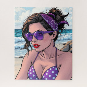 Beach Lady in Shades, Bikini und Bandana Puzzle