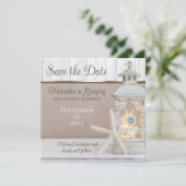 Beach Lantern Starfish Hochzeit Speichern Sie das  Einladung (Stehend Vorderseite)