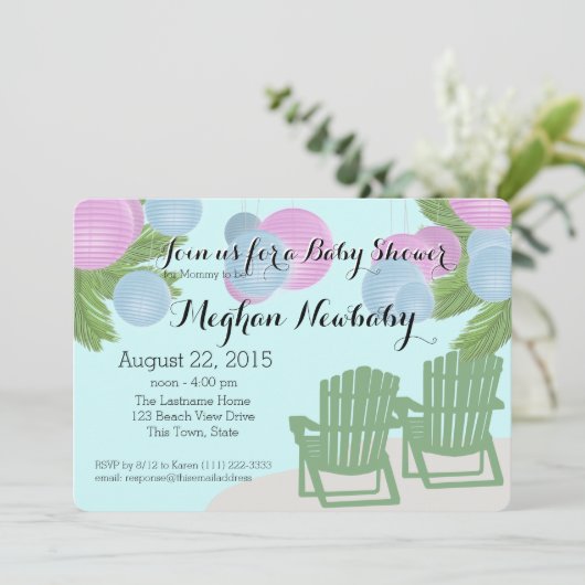 Beach Lanterns Baby Dusche Einladung (Stehend Vorderseite)