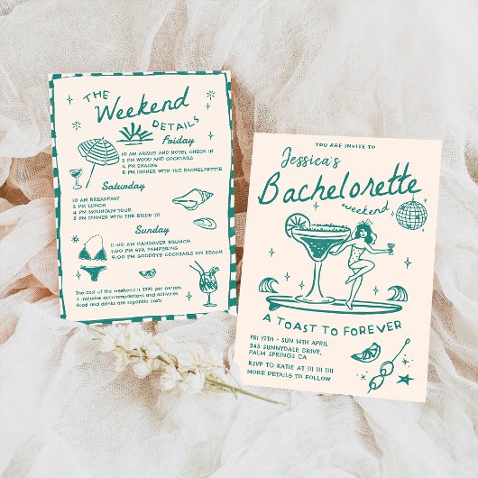 Beach Last Toast Funky Bachelorette Weekend Einladung
