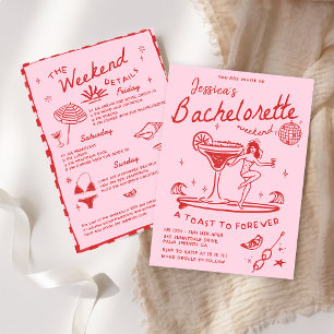 Beach letzter Toast Funky Red Bachelorette Wochene Einladung