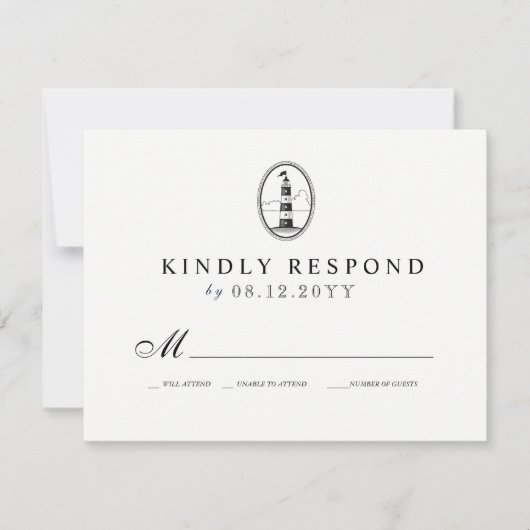 Beach-Leuchtturm| Nautical Wedding RSVP B/W (Vorderseite)