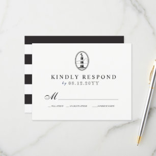 Beach-Leuchtturm  Nautical Wedding RSVP B/W Karte