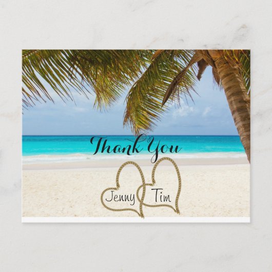 Beach Liebe Herzen Bridal Palm vielen Dank Postkarte (Vorderseite)