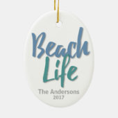 Beach Life Blau und Aquamarin Keramik Ornament (Hinten)