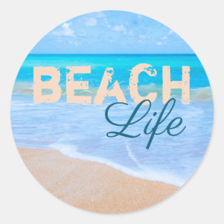Beach Life. Blaue Himmel Tropisches Paradies Runder Aufkleber
