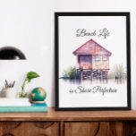 Beach Life ist Shore Perfektion Leinwanddruck<br><div class="desc">Ein Strandhaus mit tropischen Pflanze und Wasser reflektiert den Aquarellstil,  mit dem Zitat: "Das Leben am Strand ist die Perfektion am Ufer." Ai Art. generativekonzept</div>