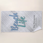 Beach Life mit Namen und Lage Holzsteg Strandtuch (Vorderseite)