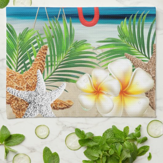 Beach Life mit rosa Flamingos Geschirrtuch (Gefaltet)