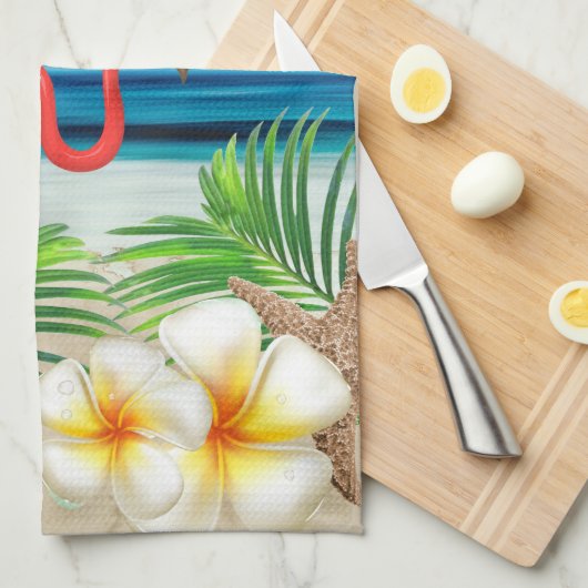 Beach Life mit rosa Flamingos Geschirrtuch (Viertel Falte)