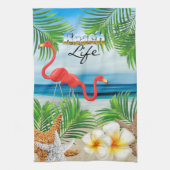 Beach Life mit rosa Flamingos Geschirrtuch (Vertikal)