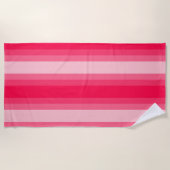 Beach Life Pink Scarlet Gradient Strip Muster Strandtuch (Vorderseite)