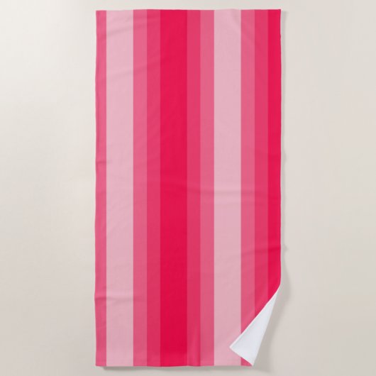 Beach Life Pink Scarlet Gradient Strip Muster Strandtuch (Vorderseite)