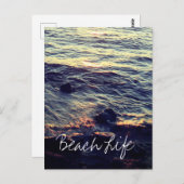 Beach Life Quotes Waves Ocean Sunset Water Landsch Postkarte (Vorne/Hinten)