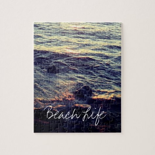 Beach Life Quotes Waves Ozean Sonnenuntergang Wass Puzzle (Vertikal)