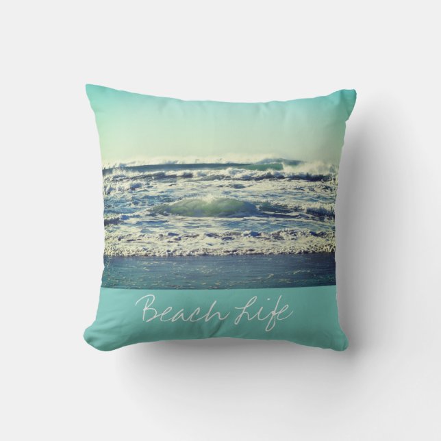 Beach Life Quotes Waves Ozeanwasser Blau Kissen (Vorderseite)
