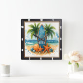 Beach Life Surfboard Palm Quadratische Wanduhr (Zuhause)