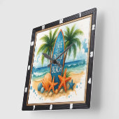 Beach Life Surfboard Palm Quadratische Wanduhr (Winkel)