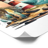 Beach Life | Tropische Leuchtturmkunst Poster (Ecke)
