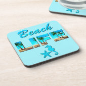 Beach Life Word Art mit Sand und Palmen Getränkeuntersetzer (Linke Seite)
