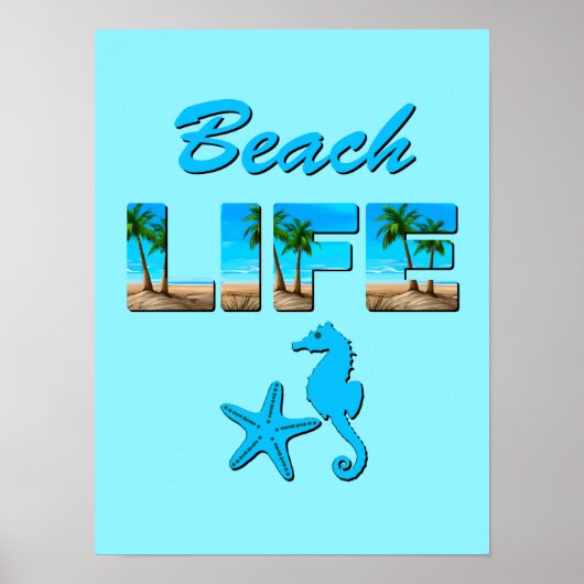 Beach Life Word Art mit Sand und Palmen Poster (Vorne)