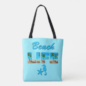 Beach Life Word Art mit Sand und Palmen Tasche (Rückseite)